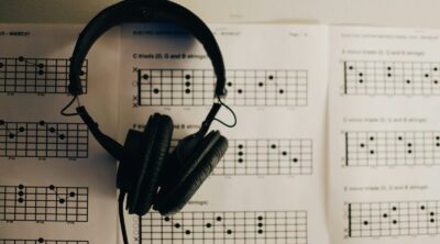 black headset on white printer paper